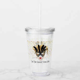 Copo De Acrílico Mardi Gras Mask Acrylic Tumbler & Straw