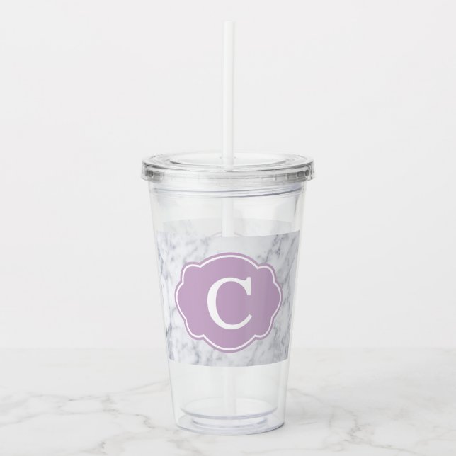 Copo De Acrílico Mármore personalizado com decalque da lavanda (Frente)