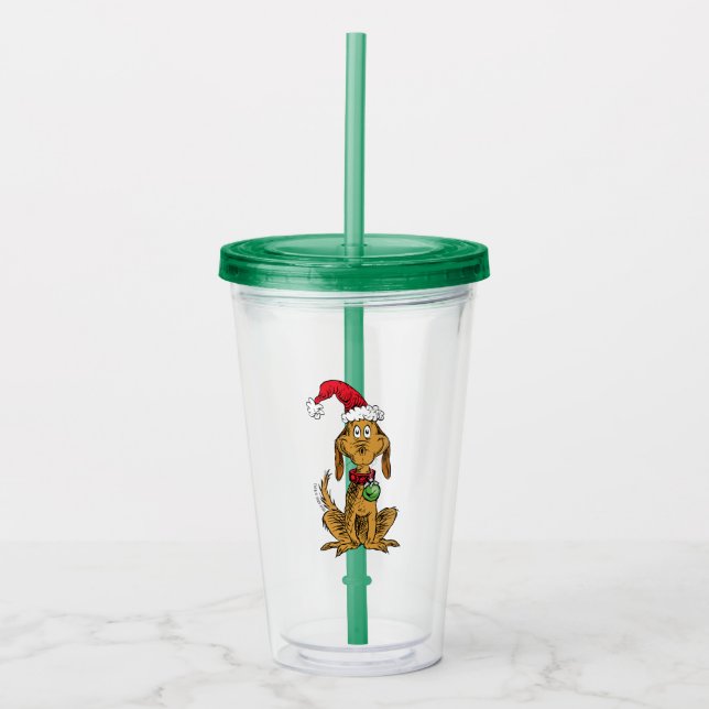 Copo De Acrílico Max o Cão com Chapéu de Papai Noel (Frente)