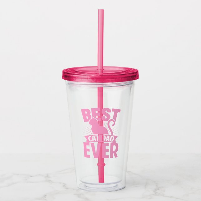 Copo De Acrílico Melhor Pai De Gatos - Silhueta De Gato (Frente)