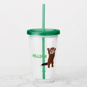 Copo De Acrílico Mensagem Personalizada de Panda Vermelha Cuta Pers