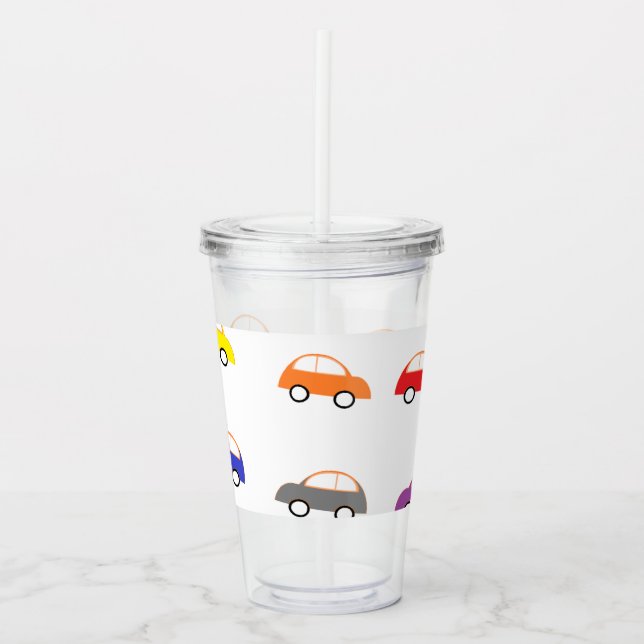 Copo De Acrílico Mini carros multicoloridos no branco (Frente)