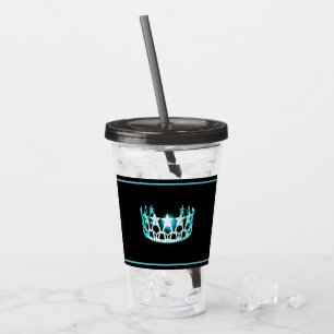 Copo De Acrílico Miss EUA Aqua Blue Crown Tumbler