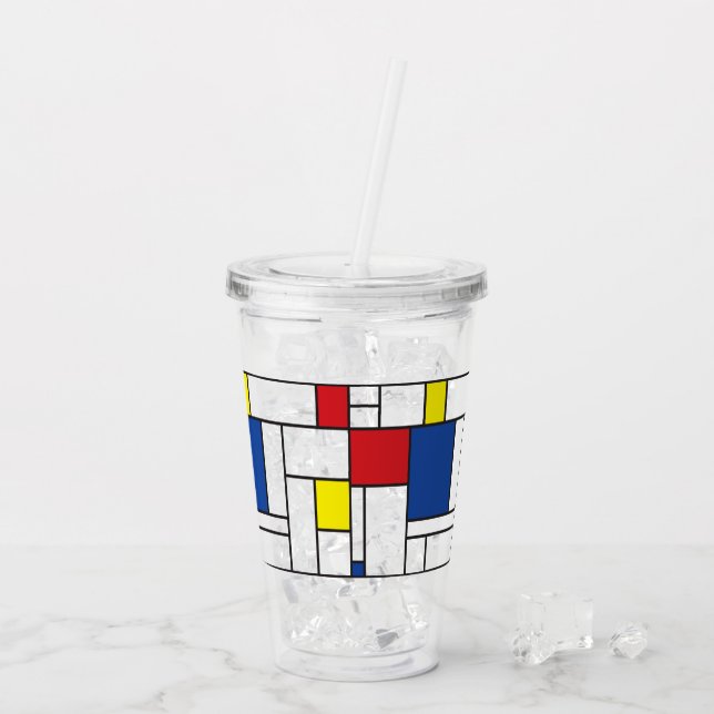 Copo De Acrílico Mondrian Minimalist Geométrico De Stijl Modern Art (Gelo traseiro)