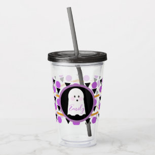 Copo De Acrílico Monograma de Nome de Fantasma de Halloween Fofo