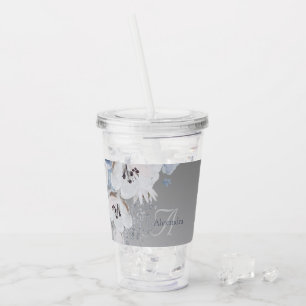 Copo De Acrílico Monograma Floral de Inverno com Aquarela Personali