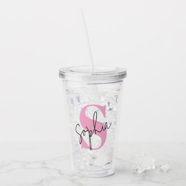 Copo De Acrílico Monograma Personalizado de Tumbler Acrílico Elegan (Gelo frontal)