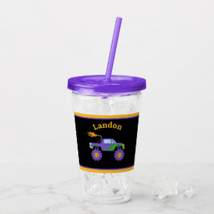 Copo De Acrílico Monster Truck Budget Personated Name Kids Purple