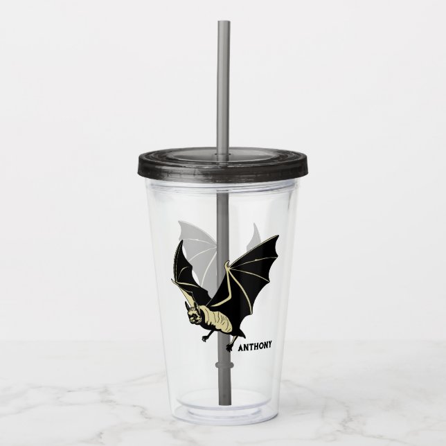 Copo De Acrílico Morcego Preto Voador Personalizado (Frente)