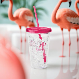 Copo De Acrílico Mosaico Flamingo Personalizado