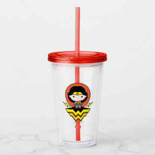 Copo De Acrílico Mulher Maravilha Chibi com Bolinhas e logotipo