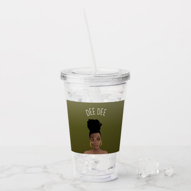 Copo De Acrílico Mulher Negra, Matilhas Douradas e Arma Alta, Verde (Gelo frontal)
