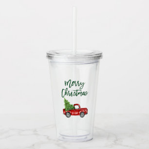 Copo De Acrílico Natal do Caminhão de Vintage com Script de Pincel