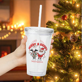 Copo De Acrílico Natal Retro Alegre e Brilhante