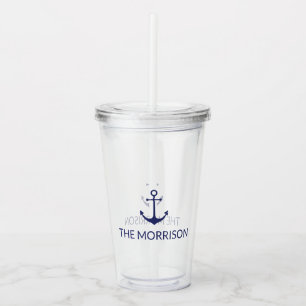 Copo De Acrílico Nautical anchor navy blue Custom Boat Name