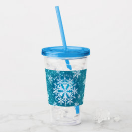 Copo De Acrílico Neve Flocos Aqua White Acryler Tumbler