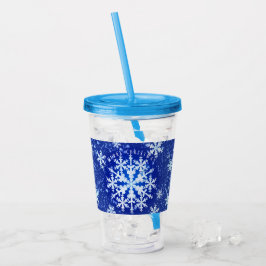 Copo De Acrílico Neve Flocos Azul Acrírio Branco Tumbler