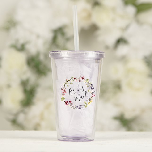 Copo De Acrílico Noiva Boho Coroa de Flores Silvestres Casamento (Criador carregado)