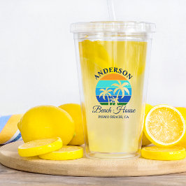 Copo De Acrílico Nome da família Beach House Sun Palm Trees