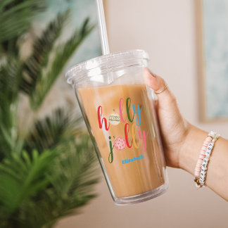 Copo De Acrílico Nome da Tipografia Holly Jolly enfeites de natal