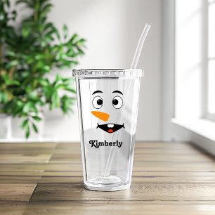 Copo De Acrílico Nome de natal personalizado e rosto de Snowman acr