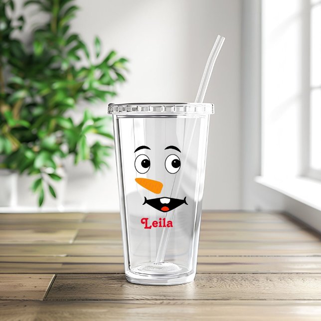 Copo De Acrílico Nome de natal personalizado e rosto de Snowman acr (Criador carregado)