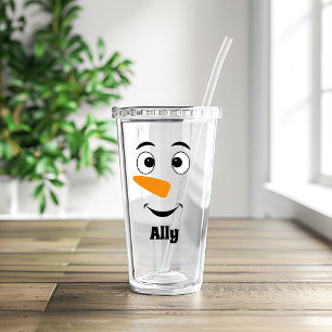 Copo De Acrílico Nome de natal personalizado e rosto de Snowman acr
