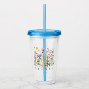 Copo De Acrílico Nome Personalizado de Flor Selvagem