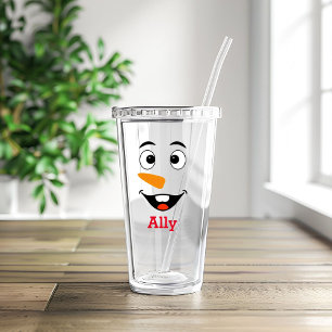 Copo De Acrílico Nome Personalizado e Face do Snowman