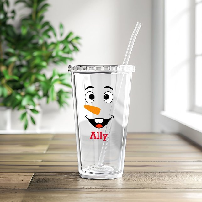 Copo De Acrílico Nome Personalizado e Face do Snowman (Criador carregado)