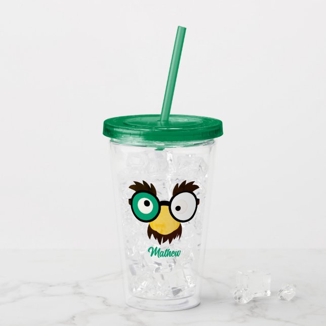 Copo De Acrílico Nome Personalizado Moderno Rosto Engraçado Cor do  (Gelo traseiro)