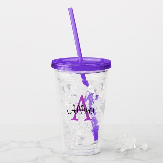 Copo De Acrílico Nome Personalizado Monograma Acrílico Tumbler (Gelo frontal)