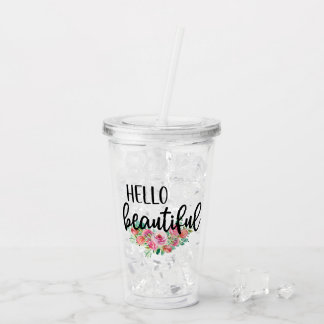 Copo De Acrílico Olá Linda Rosa de Aquarela Tipografia Moderna