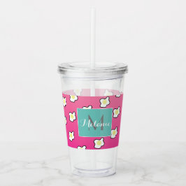 Copo De Acrílico Ovos Fritos Rosa Monograma Ombre Personalizado