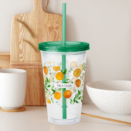 Copo De Acrílico Padrão Botânico Floral de Citrus Summer