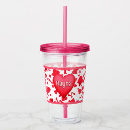 Copo De Acrílico Padrão de Corações de Confetti Rosa e Vermelho Per
