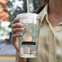 Padrão de Cores Aquáticas Tropicais Douradas e Fol