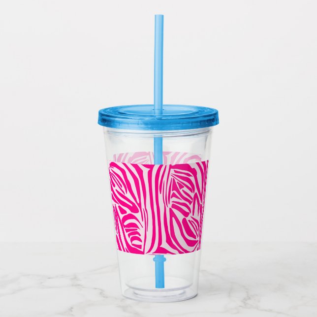 Copo De Acrílico Padrão de Impressão de Zebra Rosa (Frente)