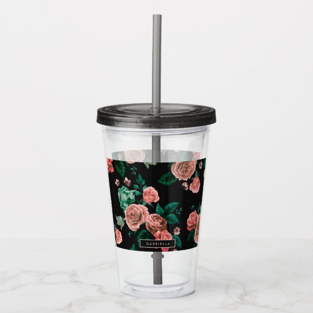 Copo De Acrílico Padrão de rosas (Frente)