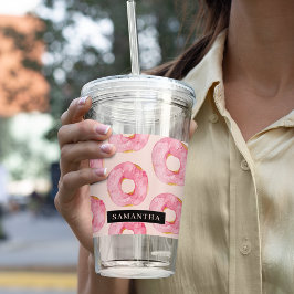 Copo De Acrílico Padrão de Rosquinhas de Aquarela Rosa Moderna com 