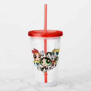 Copo De Acrílico Padrão de Rosto das Raparigas Powerpuff
