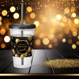 Copo De Acrílico Padrão dos Balões de Aniversário Dourado Elegante