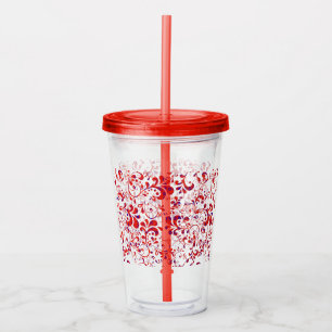Copo De Acrílico Padrão floral branco-vermelho-branco-branco