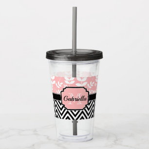 Copo De Acrílico Padrão Floral & Chevron