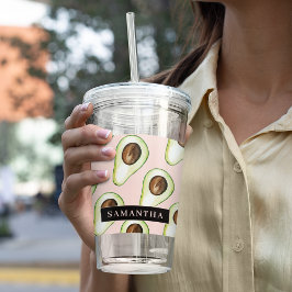 Copo De Acrílico Padrão Moderno Rosa E Verde Avocado Com Nome