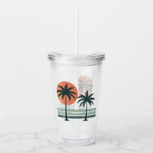 Copo De Acrílico Palmeiras tropicais retrô/vintage