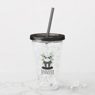 Copo De Acrílico Panda branca e negra em bambu