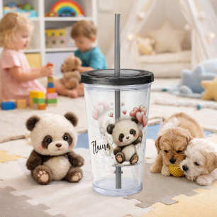 Copo De Acrílico Panda com Balões em Forma de Coração