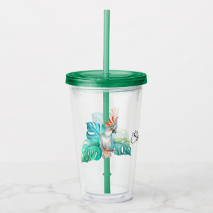 Copo De Acrílico Papagaio de Cockatoo Tropical Personalizado