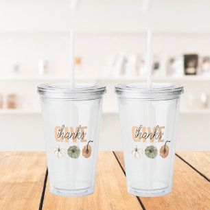 Copo De Acrílico Pastel Colorido Cozy Dar Obrigados e Abóbora